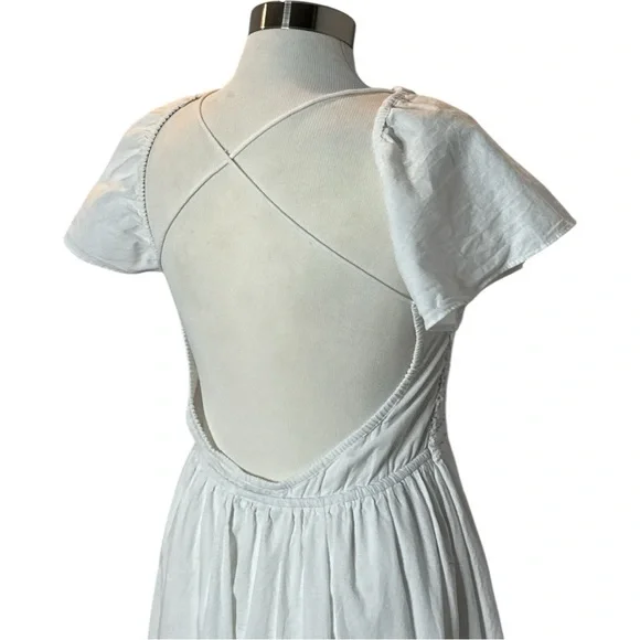 ZARA WHITE COTTON FLUTTER SLEEVE CROCHET BODICE CROSS BACK SUMMER MIDI DRESS - Picture 9 of 13